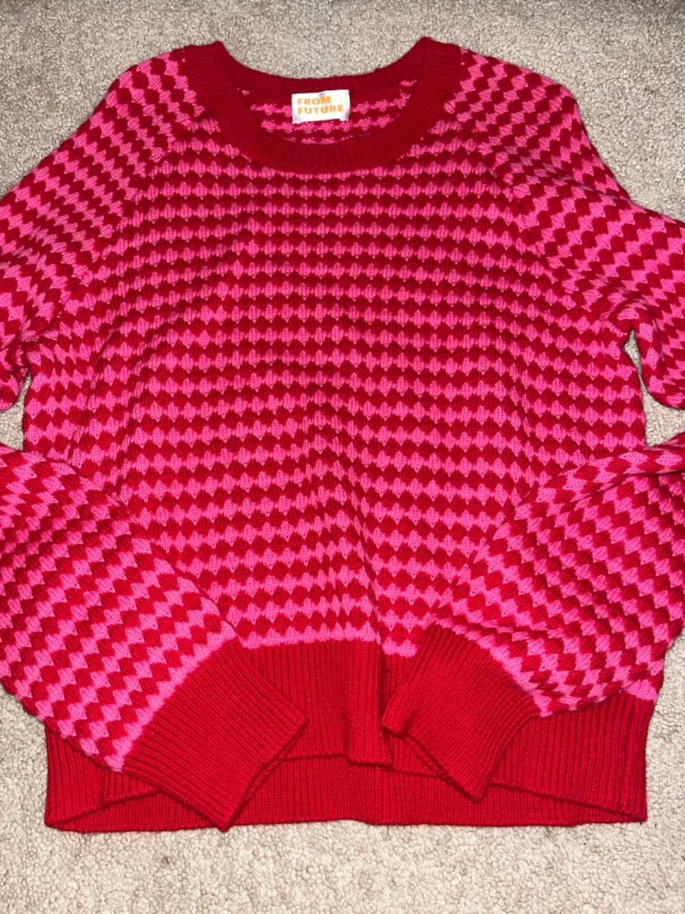 From Future Red & Pink Patterned Crewneck Sweater